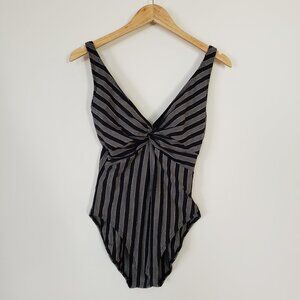 Coco Reef Swim Suit Bra Size 34D One Piece Black Gray and Gold Adjustable Straps